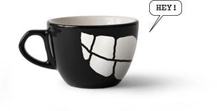 Funny Library cup saying Hey!