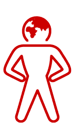 Illustrated person with spinning globe head.