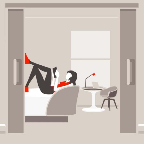 preview image of an animated woman relaxing in her room