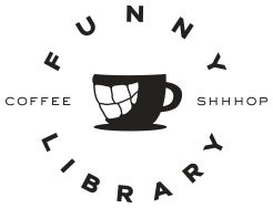 Funny Library coffee shop logo